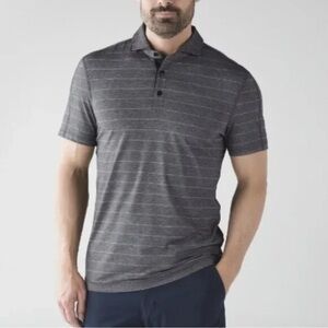 Lululemon Evolution Polo Shirt Golf Outdoor Black Gray Stripes